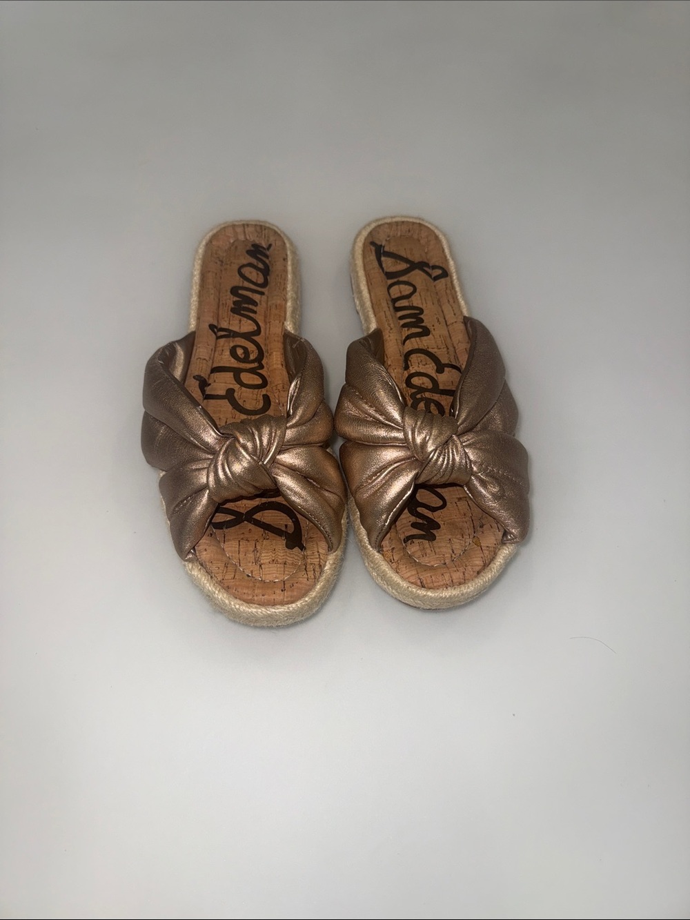 Sam Edelman Bronze Metallic Knotted Slide Mules